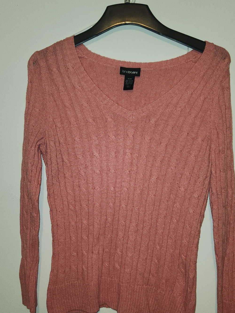 Lane Bryant Pink Cable Knit V-Neck Sweater Soft 14/16